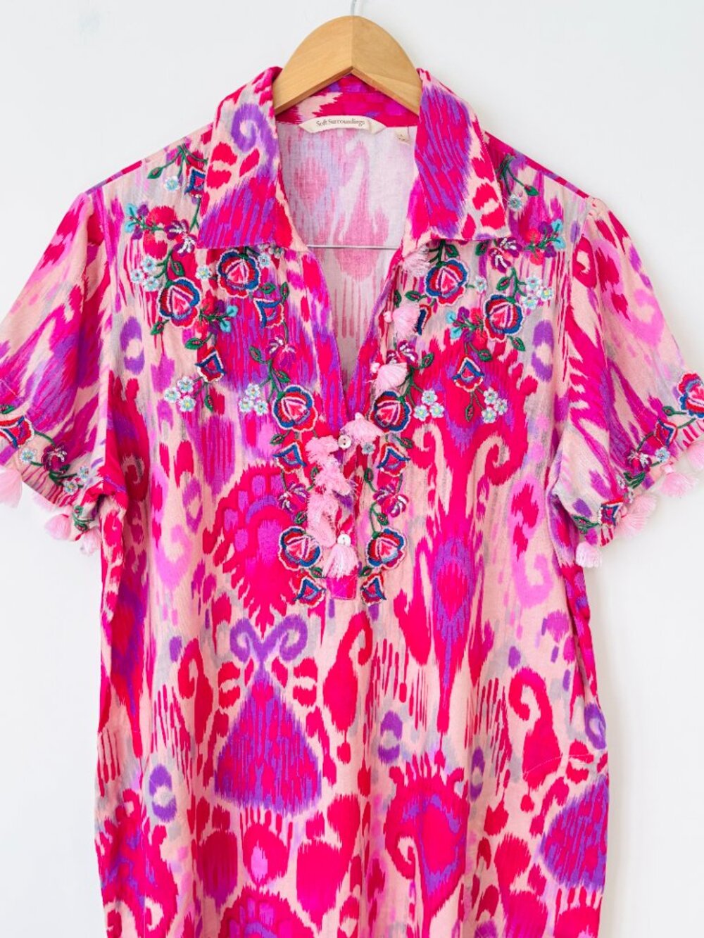 Soft Surroundings Pink Palace Embroidered Beaded Maxi Dress Sz L Resortwear - Picture 3 of 10